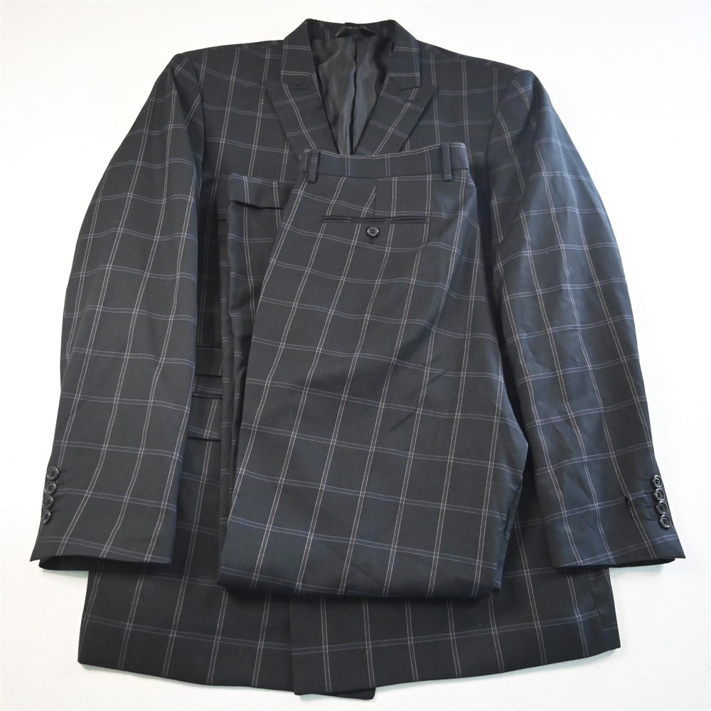 Lineage 44L 38x32 Black Windowpane Double Breasted Mens Jacket Pants Suit